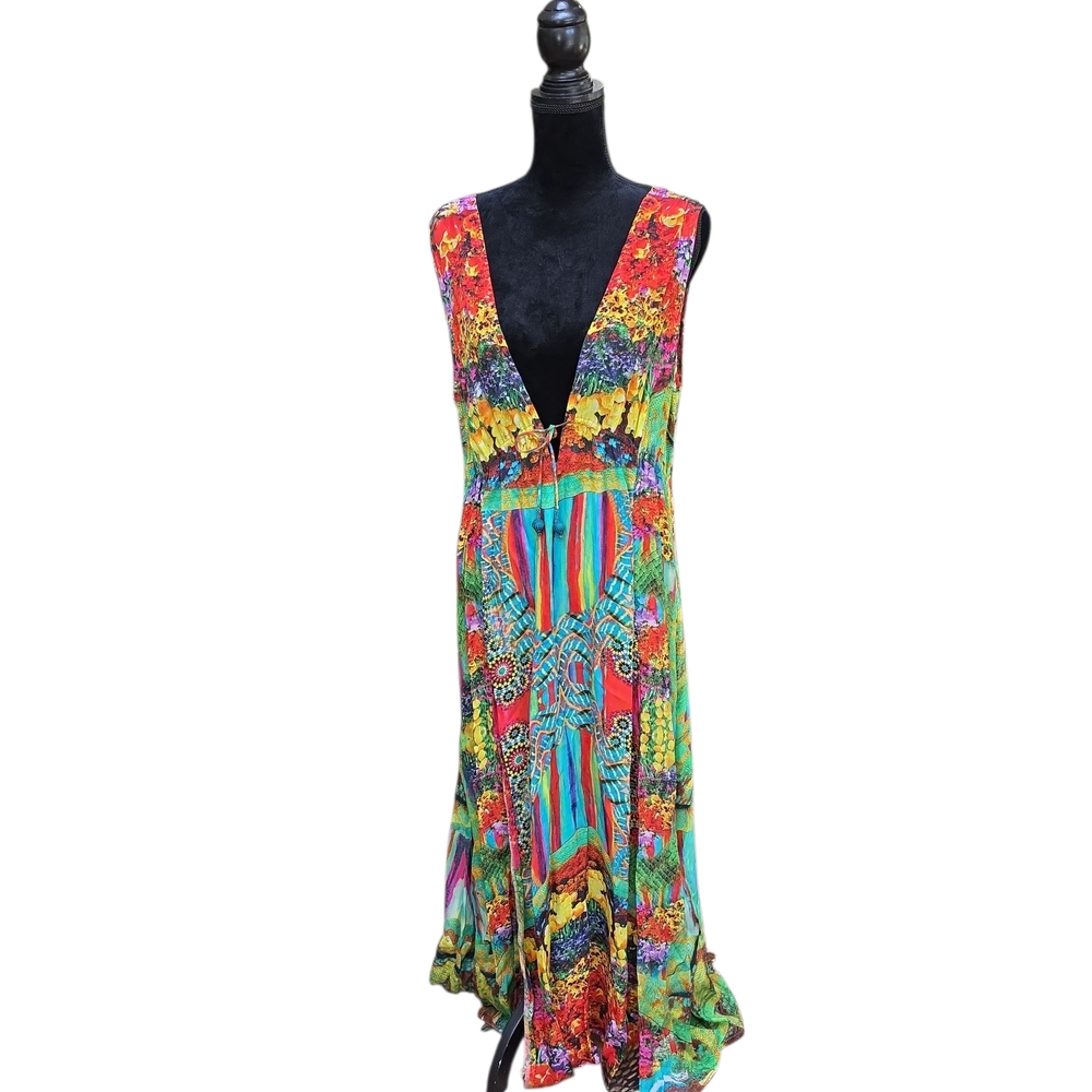 Vibrant Shahida Paridis Multicolor V-Neck Maxi Dress